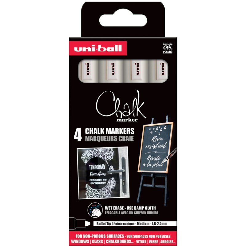 uni-ball krijtstiften PWE5M/4 PF, waterbestendig afwasbaar, 4 stuks